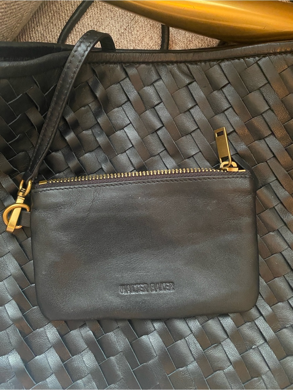 Walter Baker Black Woven Shoulder Bag with Gold Handle Accent - Picture 3 of 5